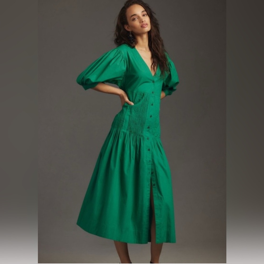 NWT Maeve Pintuck Tie-Sleeve Midi Dress